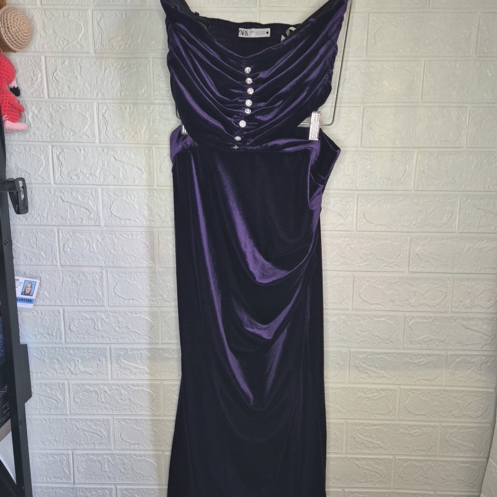 Whimsical Goth Sz M  purp 2 piece Zara crop Gems high slit skirt luxury mobwife.